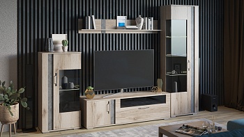 Гостиная «Брайтон» №4 Камень/Дуб Делано/Ш-2808 x В-1974 x Г-463 мм)