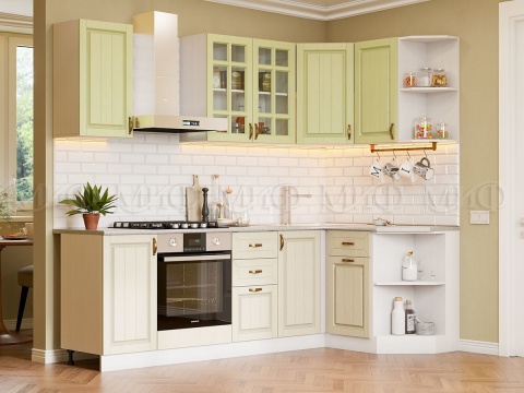 Кухонный Гарнитур Угловой Настенька NEW 2400 Х 1300 мм Фисташка/Трюфель
