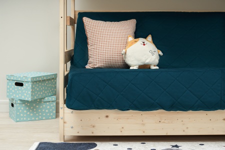 Двухъярусная кровать массив с диван-кроватью синий / натуральный